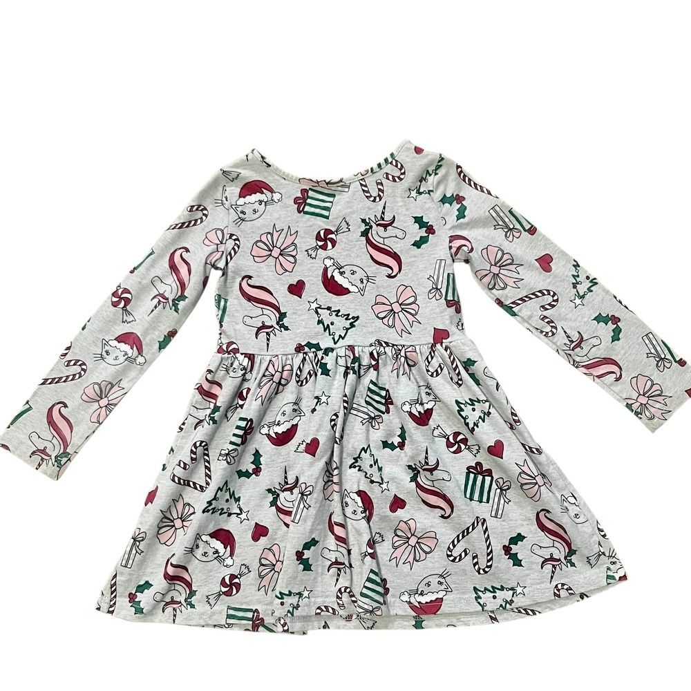 The Childrens Place Girls Dress 3T Long Sleeve Unicorn Christmas Holiday - Picture 2 of 3